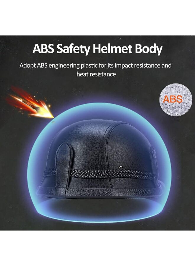 Helmet Motorcycle German Style Helmet Retro Motorcycle Half Helmet Skull Cap for Adult Men Women Vintage Open Face Half Shell Helmet for Cruiser Scooter Chopper (Black L) - Image 3
