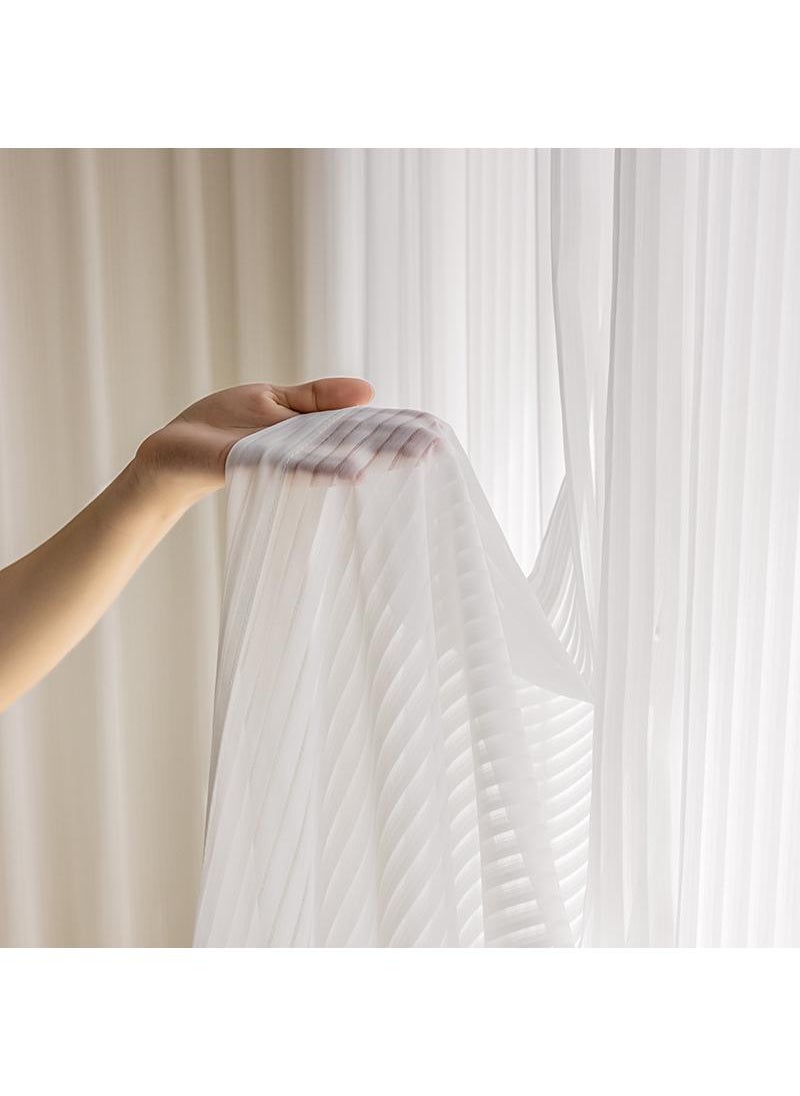 Bluejw - Vertical Stripes White Gauze Curtains Living Room Pervious To Light Window Screen - Image 1