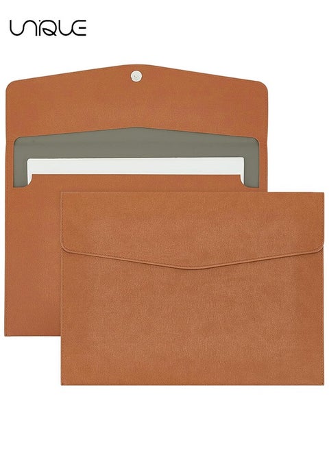 File Folder, PU Leather A4 Document Holder Organizer Filing Envelope Portfolio Case Tablet Sleeve with Magnetic Snap Closure for Home School Office Stationery (Brown)