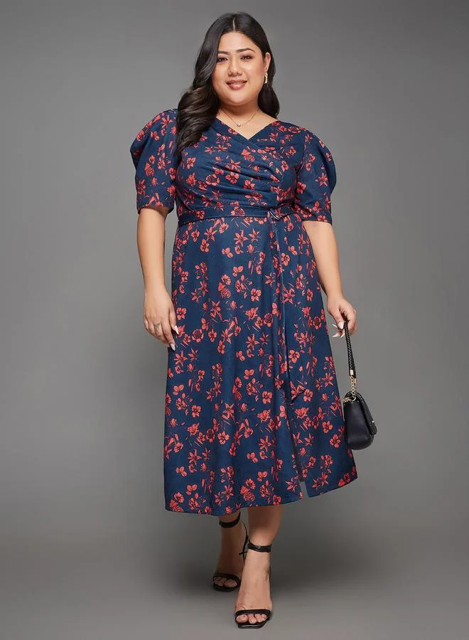 Miss Chase Miss Chase Plus Size Floral Print Wrap Midi Dress