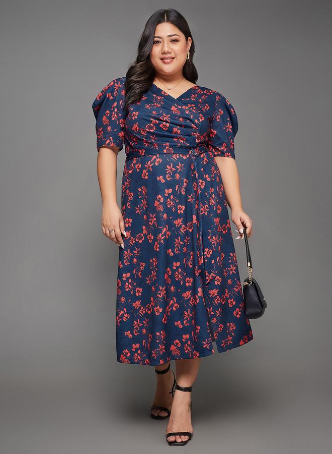 Miss Chase Plus Size Floral Print Wrap Midi Dress - Image 1