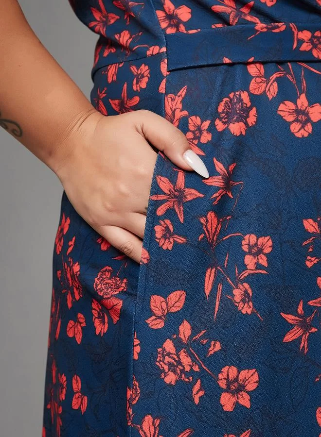 Miss Chase Miss Chase Plus Size Floral Print Wrap Midi Dress
