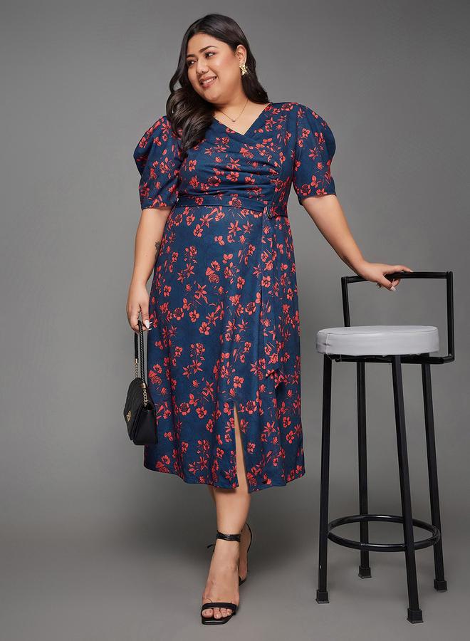 Miss Chase Plus Size Floral Print Wrap Midi Dress - Image 5