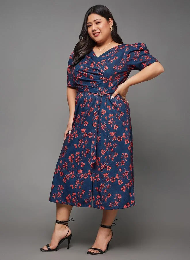 Miss Chase Miss Chase Plus Size Floral Print Wrap Midi Dress
