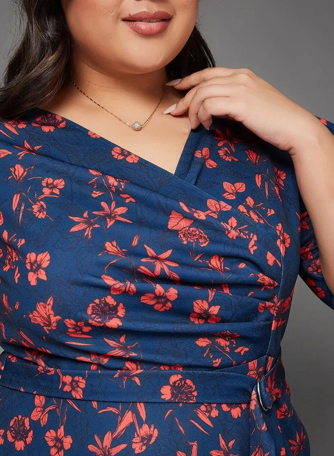 Miss Chase Miss Chase Plus Size Floral Print Wrap Midi Dress