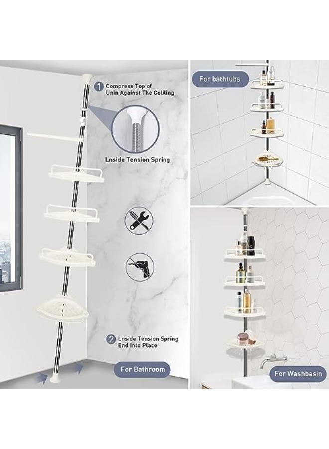 رف دش بأربعة أرفف، رف زاوية للحمام قابل للتعديل، رف تخزين قابل للتعديل، منظم شامبو وصابون قابل للتمديد لحوض الاستحمام - Image 2
