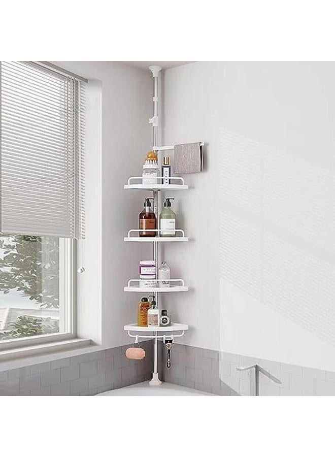 رف دش بأربعة أرفف، رف زاوية للحمام قابل للتعديل، رف تخزين قابل للتعديل، منظم شامبو وصابون قابل للتمديد لحوض الاستحمام - Image 1