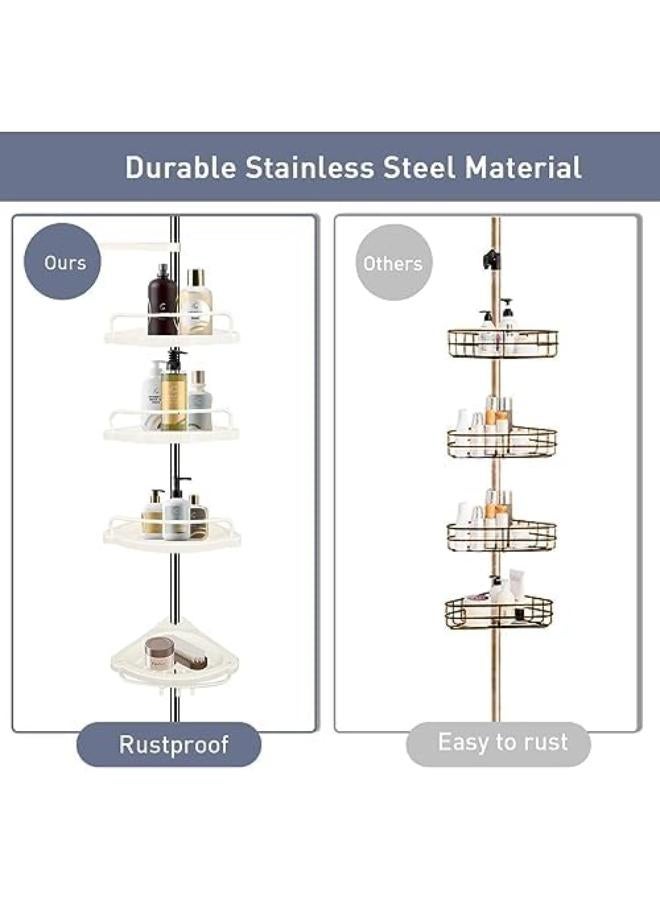 رف دش بأربعة أرفف، رف زاوية للحمام قابل للتعديل، رف تخزين قابل للتعديل، منظم شامبو وصابون قابل للتمديد لحوض الاستحمام - Image 4