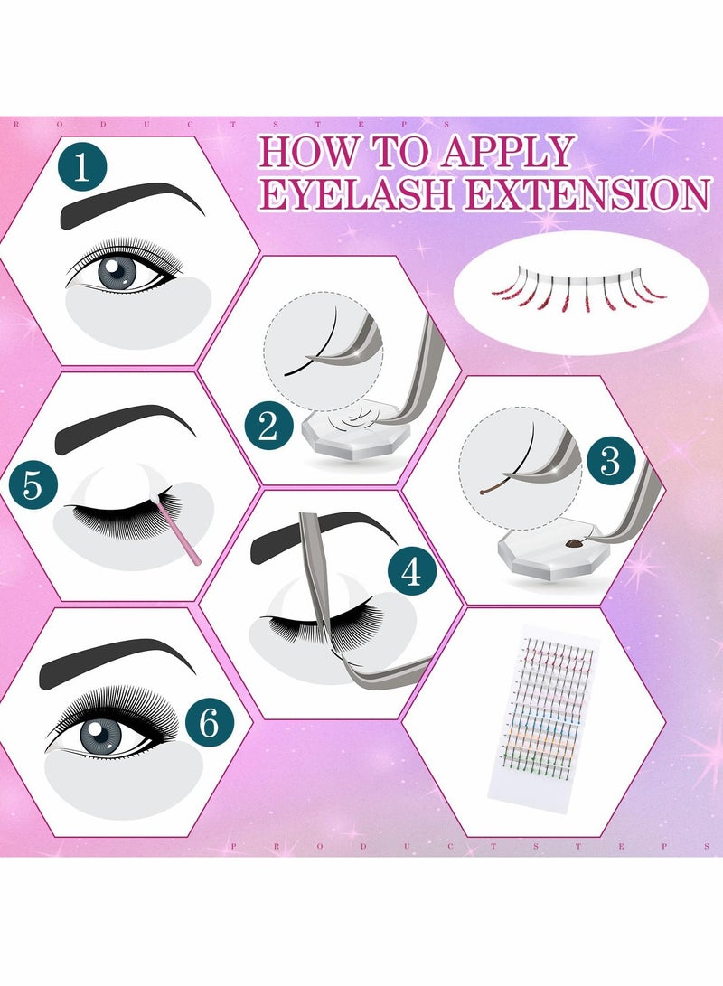 Excefore Colored Glitter Lashes, C Curl Colored Lash Extensions, 12mm Individual Eyelash Extension Volume - Image 3