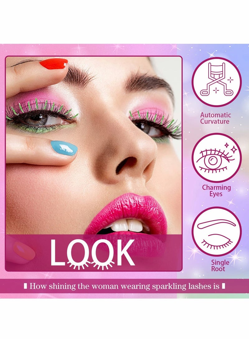Excefore Colored Glitter Lashes, C Curl Colored Lash Extensions, 12mm Individual Eyelash Extension Volume - Image 4