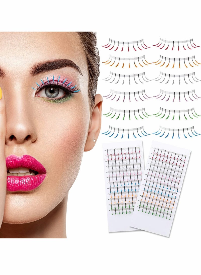 Excefore Colored Glitter Lashes, C Curl Colored Lash Extensions, 12mm Individual Eyelash Extension Volume - Image 1