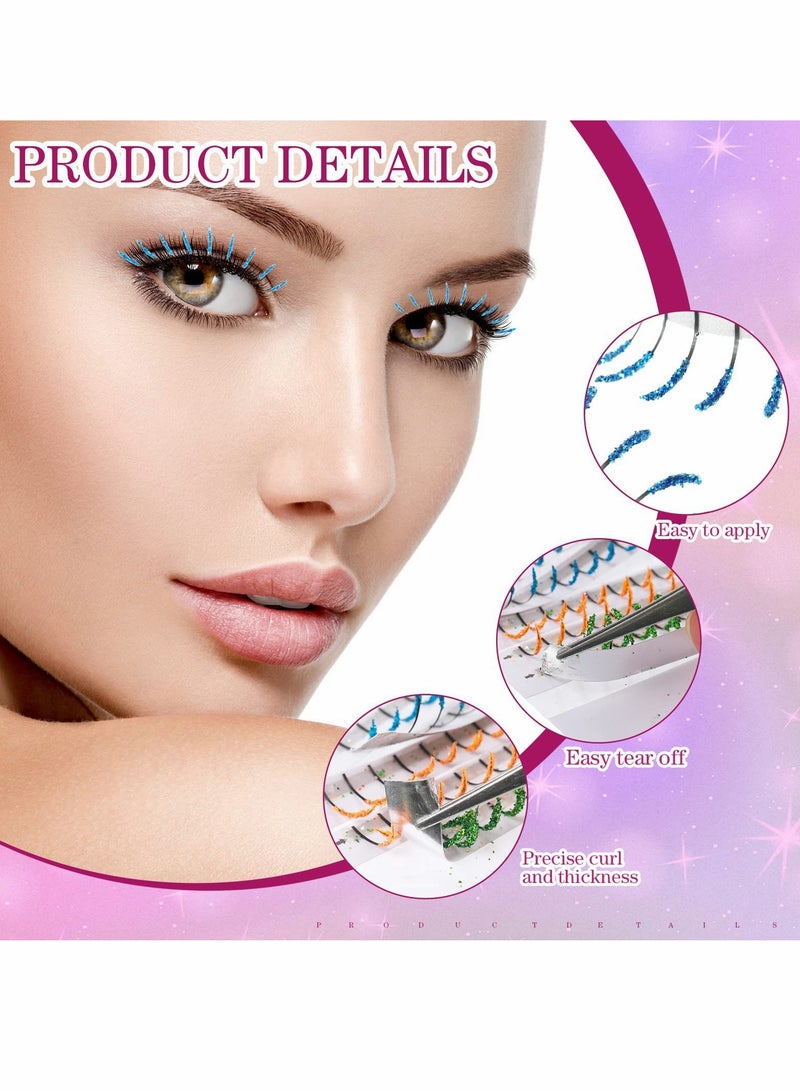 Excefore Colored Glitter Lashes, C Curl Colored Lash Extensions, 12mm Individual Eyelash Extension Volume - Image 2