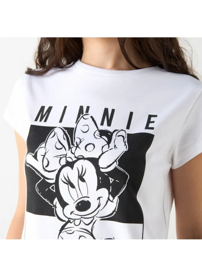 SP Characters Minnie Mouse Print T-shirt with Short Sleeves