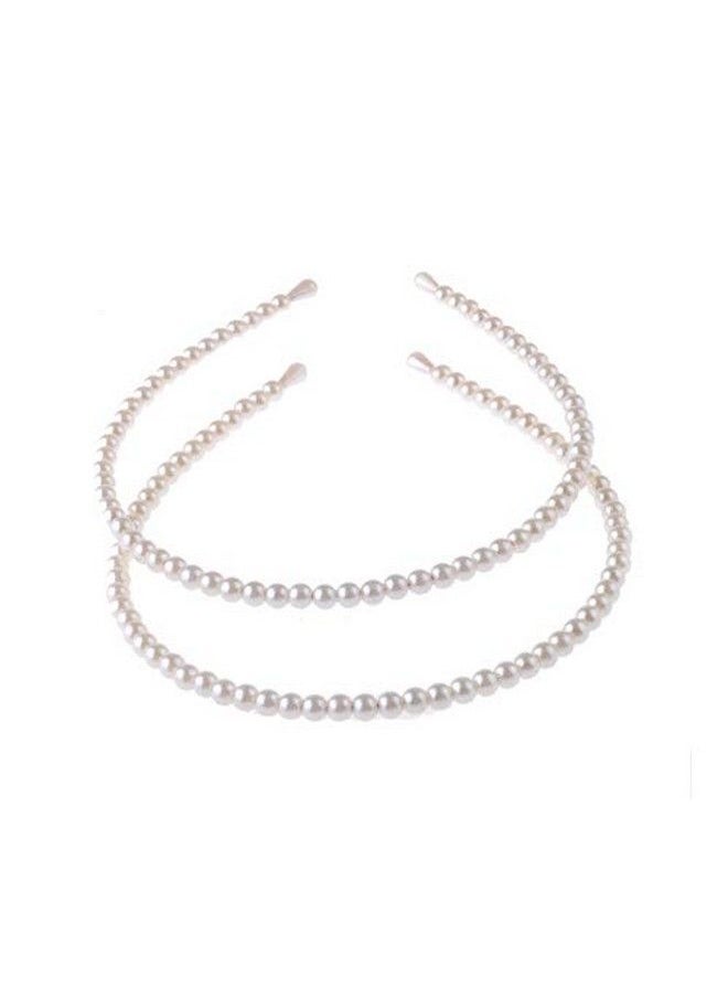 Aysekone - 2 Pack Simple Design Imitation Pearl Headband Lady Full Pearl Bead Fashion Stylish Headband Wedding Party Bridal Hair Hoop - Image 1