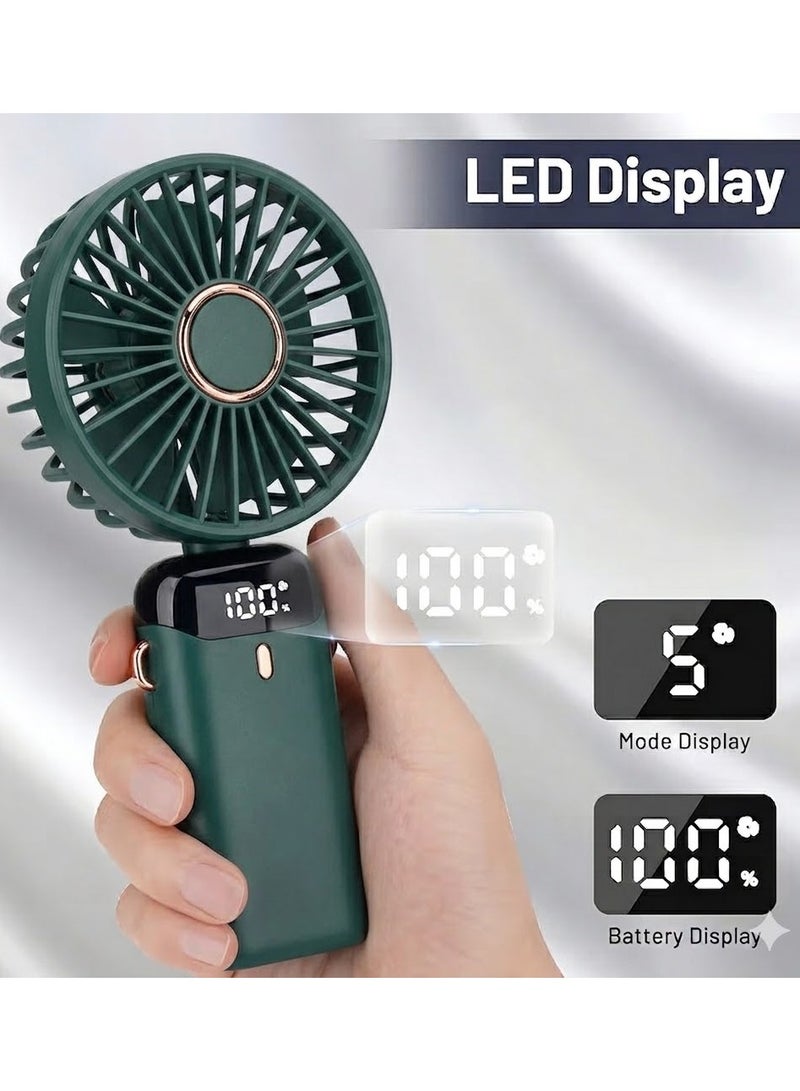 Fan Chang Shiny hand fan with digital display 5 fan, rechargeable + mobile holder + charging cable, waterproof, foldable, enjoy fresh air. - Image 1