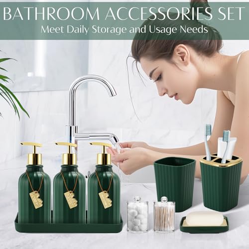 WSBArt 17PCS Bathroom Accessory Set Bathroom Set Hunter Green Bathroom AccessoriesToilet Brush Trash Can Qtip Holder Dispenser 3PCS Soap Dispenser - Image 3
