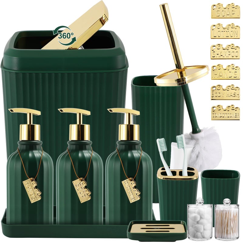 WSBArt 17PCS Bathroom Accessory Set Bathroom Set Hunter Green Bathroom AccessoriesToilet Brush Trash Can Qtip Holder Dispenser 3PCS Soap Dispenser - Image 2