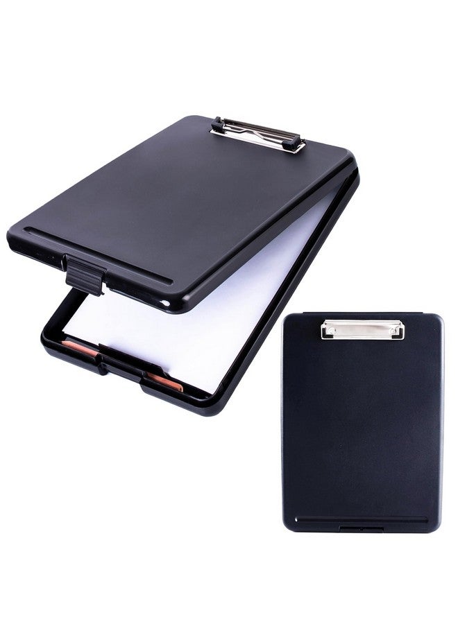 WedFeir Plastic Storage Clipboard Nurse Clip Boards 8.5X11 With Storage Waterproof Clipboard With Compartment Heavy Duty Plastic Clipboard Case Box With Low Profile Clip Letter Sized A4 Paper. (Black) - Image 1