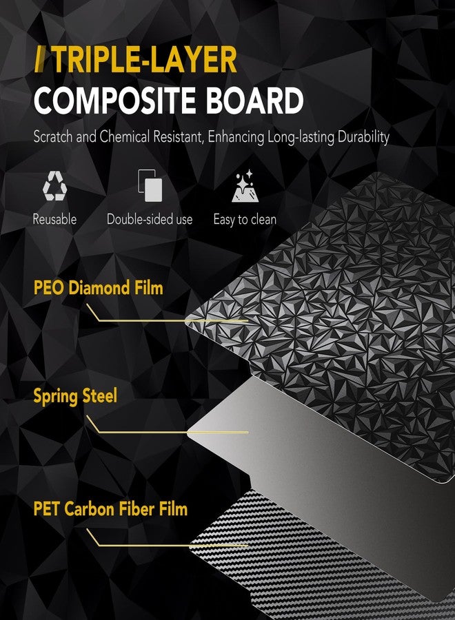 Vokelater PET+PEO 3D Printer Build Plate Sheet for Bambu Lab X1/X1C/X1E/P1P/P1S/A1, Dual Texture with Carbon Fiber and Diamond Patterns 257x257mm, Flexible Spring Steel Hot Bed Platform Sheet - Image 3