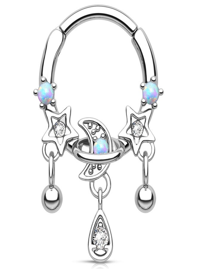 Melighting 16G Septum Ring Opal Septum Jewelry Stainless Steel 316L Dangle Star Daith Piercing Jewelry Clear CZ Cartilage Earring for Women - Image 1