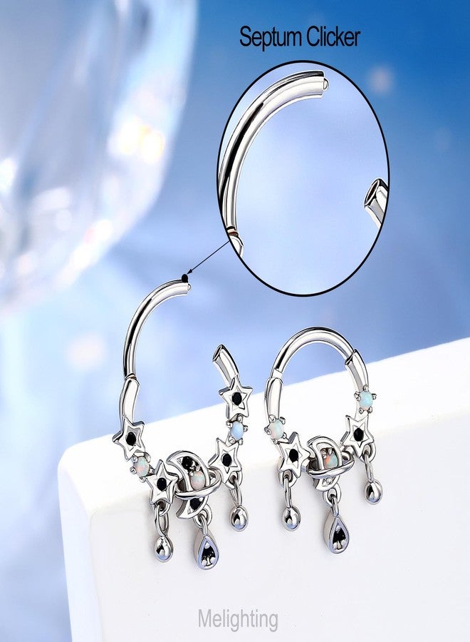 Melighting 16G Septum Ring Opal Septum Jewelry Stainless Steel 316L Dangle Star Daith Piercing Jewelry Clear CZ Cartilage Earring for Women - Image 3