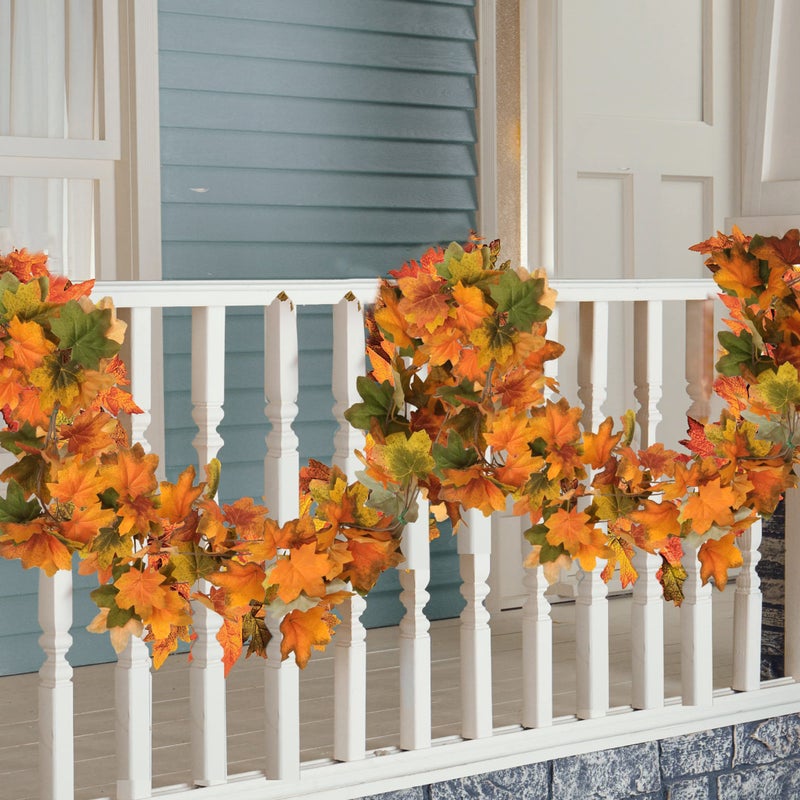 GnFlus 4 Pack Fall Maple Leaves Garland Artificial 5.2ft Fake Autumn Leaf Foliage Garland Hanging Vines for Indoor Outdoor Home Halloween Thanksgiving Wall Mantel Party Decor  - Image 5