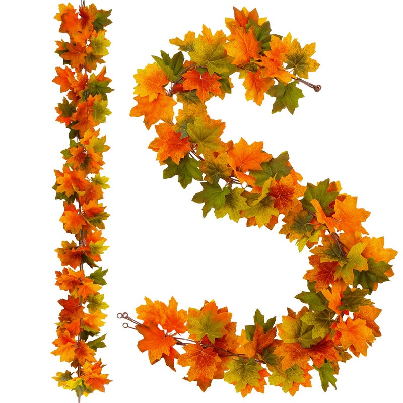 GnFlus 4 Pack Fall Maple Leaves Garland Artificial 5.2ft Fake Autumn Leaf Foliage Garland Hanging Vines for Indoor Outdoor Home Halloween Thanksgiving Wall Mantel Party Decor  - Image 1