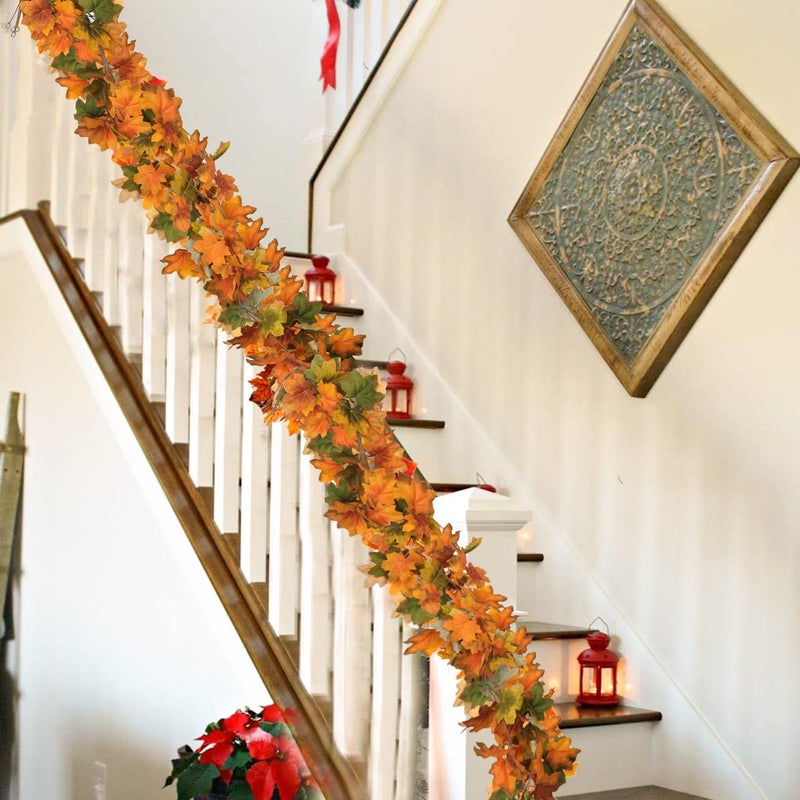 GnFlus 4 Pack Fall Maple Leaves Garland Artificial 5.2ft Fake Autumn Leaf Foliage Garland Hanging Vines for Indoor Outdoor Home Halloween Thanksgiving Wall Mantel Party Decor  - Image 3