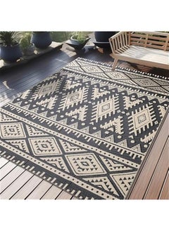 Arabest 5x8 ft Waterproof Outdoor Rug, Reversible Straw Mat for Patio, Boho Style, Indoor/Outdoor Carpet for RV, Picnic, Balcony, Deck - Black/Beige  - Image 1