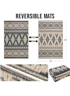 Arabest 5x8 ft Waterproof Outdoor Rug, Reversible Straw Mat for Patio, Boho Style, Indoor/Outdoor Carpet for RV, Picnic, Balcony, Deck - Black/Beige  - Image 2