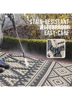 Arabest 5x8 ft Waterproof Outdoor Rug, Reversible Straw Mat for Patio, Boho Style, Indoor/Outdoor Carpet for RV, Picnic, Balcony, Deck - Black/Beige  - Image 3