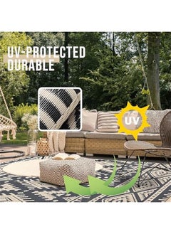 Arabest 5x8 ft Waterproof Outdoor Rug, Reversible Straw Mat for Patio, Boho Style, Indoor/Outdoor Carpet for RV, Picnic, Balcony, Deck - Black/Beige  - Image 4