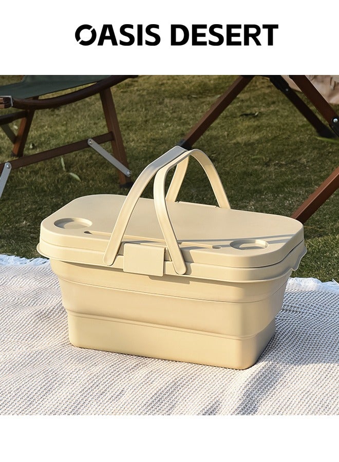 صحراء الواحة سلة نزهة قابلة للطي 2 في 1 في الهواء الطلق، مناسبة للسفر، سلة فاكهة بغطاء، سلة تخزين محمولة متعددة الوظائف ذات سعة كبيرة للتخييم - Image 1