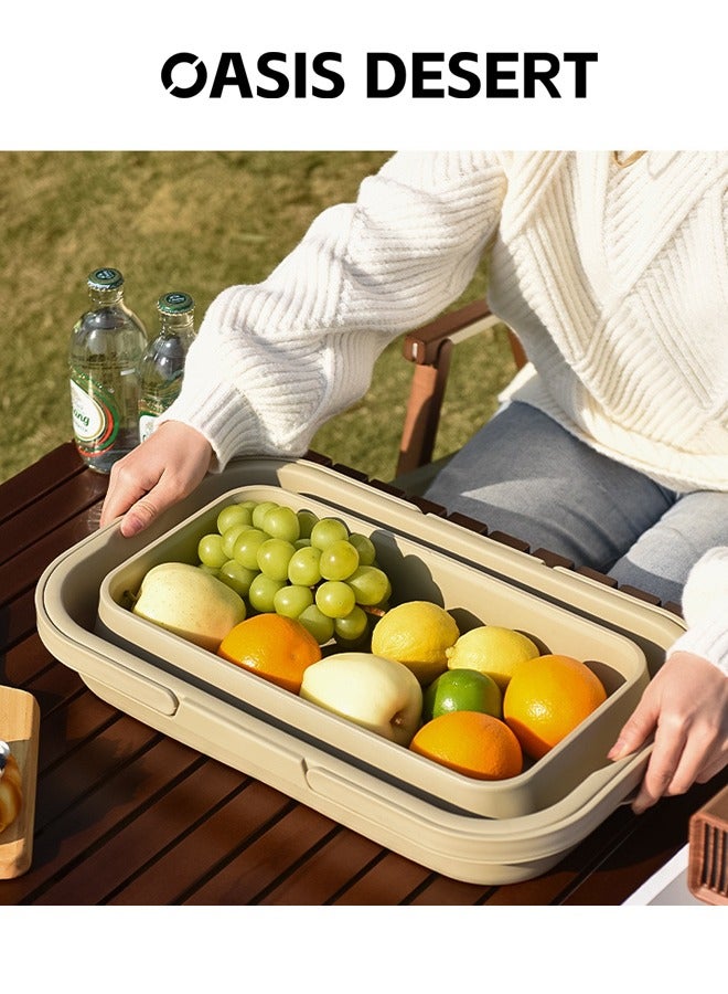 صحراء الواحة سلة نزهة قابلة للطي 2 في 1 في الهواء الطلق، مناسبة للسفر، سلة فاكهة بغطاء، سلة تخزين محمولة متعددة الوظائف ذات سعة كبيرة للتخييم - Image 3