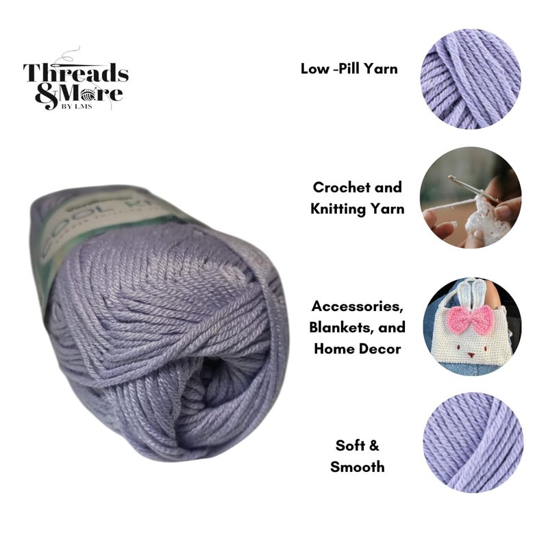 Vardhman Threads Vardhman Cool Knit DK Weight Yarn - 65% Polyester 35% Viscose Blend - 100g Ball 208m - Soft 6-Ply for Knitting Crochet Amigurumi Garments Home Decor (Light Purple Blue shadeno.12) - Image 2