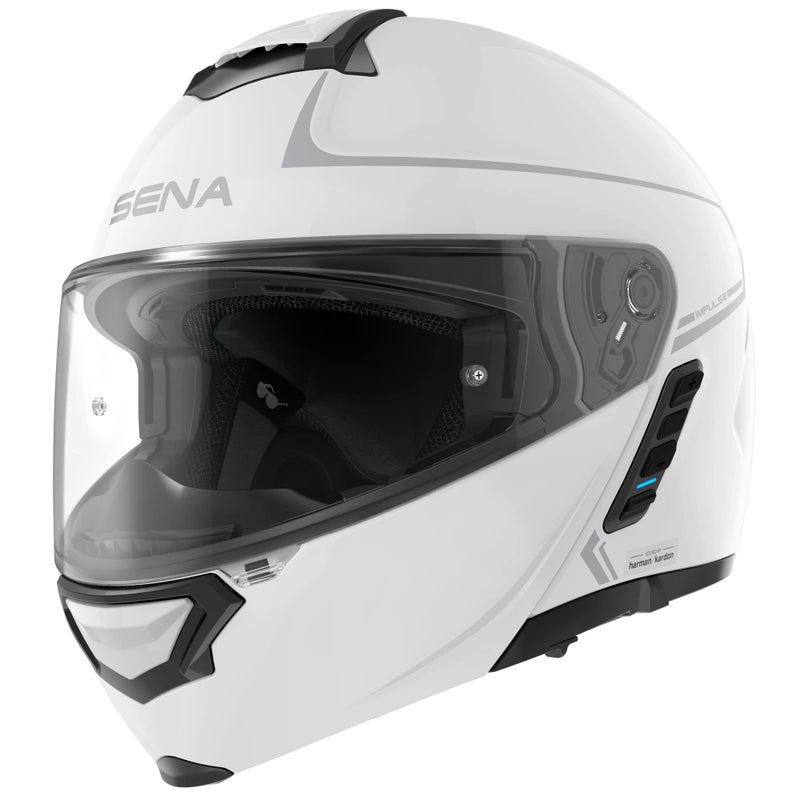 Sena Impulse DOT Flip Up Modular Bluetooth Helmet wSound by Harman Kardon Dual Visor Helmet with Integrated Mesh Intercom System MP3 Voice Dial Gloss White XLarge