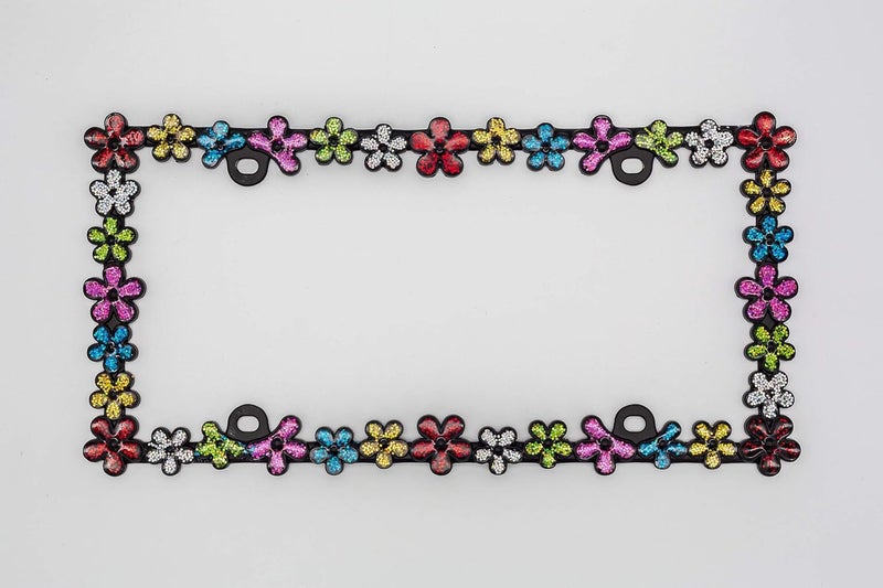 CRAFTHOME 3D Shining Daisy Wrenth License Plate Frame from Pure Zinc Alloy Metal Perfect Plate Holder, Matt Black with Colorful Glitter - Image 3