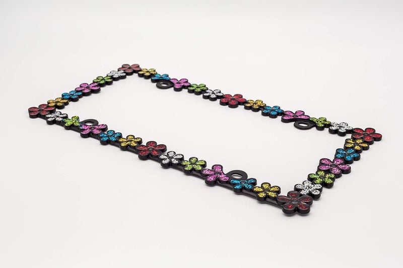 CRAFTHOME 3D Shining Daisy Wrenth License Plate Frame from Pure Zinc Alloy Metal Perfect Plate Holder, Matt Black with Colorful Glitter - Image 5