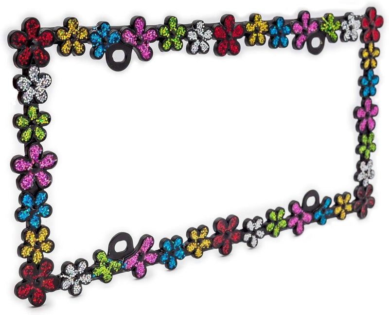 CRAFTHOME 3D Shining Daisy Wrenth License Plate Frame from Pure Zinc Alloy Metal Perfect Plate Holder, Matt Black with Colorful Glitter - Image 4