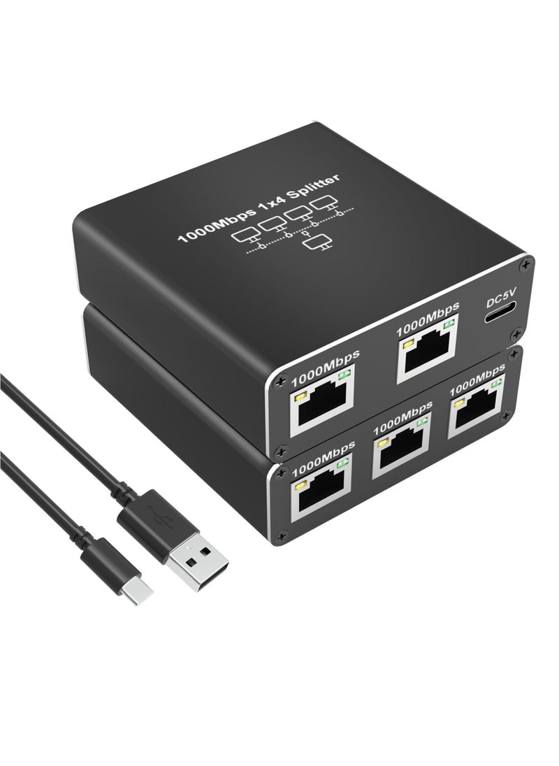 Excefore - Ethernet Splitter High Speed, 1000Mbps Ethernet Splitter 1 to 4 (4 Devices Simultaneous Networking) Gigabit Ethernet Splitter RJ45 Splitter with USB Power Cable, LAN Splitter for Cat5/5e/6/7/8 Cable - Image 1