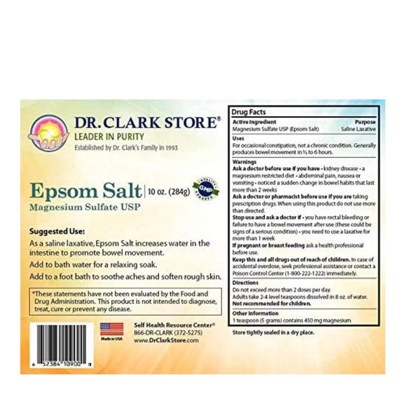 Dr Clark Store Dr. Clark Store Epsom Salt â€“ 10oz, USP Food Grade, Magnesium Sulfate for Natural Detoxification, Muscle Relaxation, Skin Care, Relieves Occasional Constipation & Supports Liver Flush - Image 2