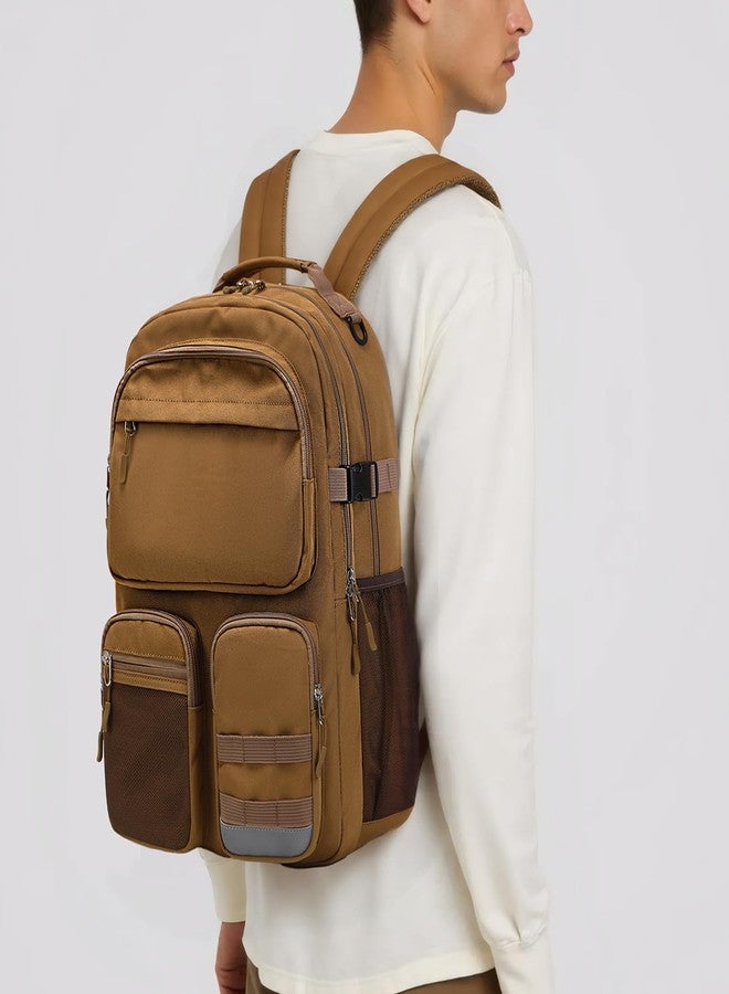 Lohol Water Resistant Backpack with Multifunctional Pockets for Teens, Durable Bookbag fits 15.6 inch Laptop for School Travel College, 25L (Brown) - Image 2