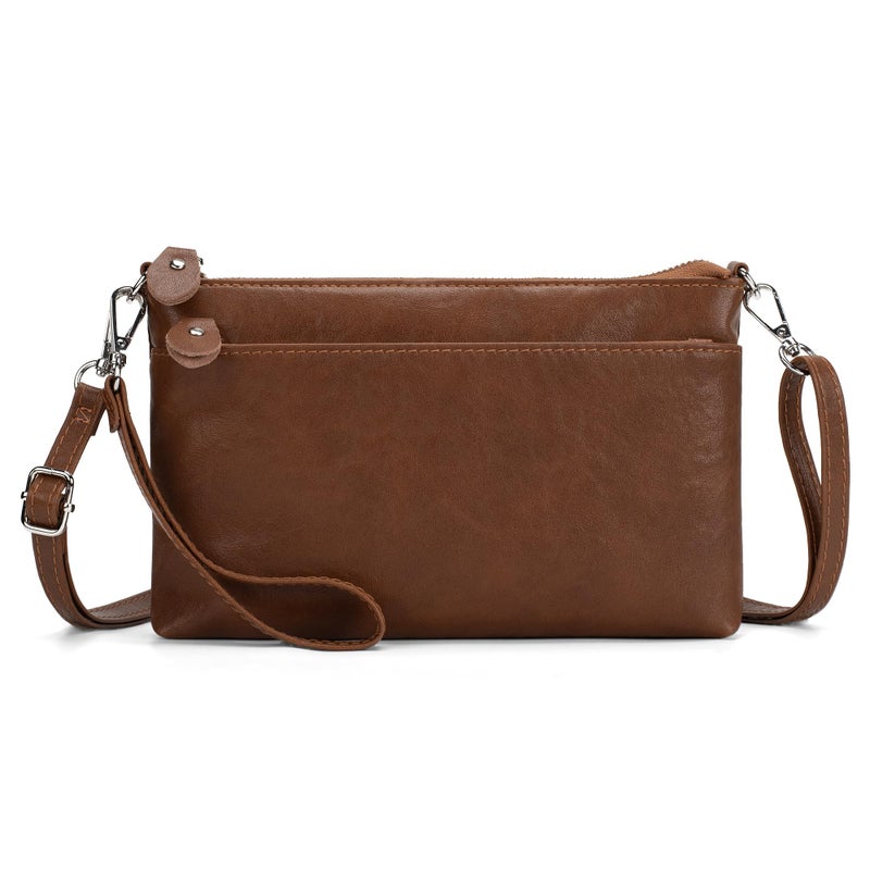befen Leather Wristlet Wallets for Women, RFID Blocking Small Crossbody Bags, Women Leather Purses Handbags Shoulder Bag Trendy Clutch Purse with Adjustable Shoulder Strap and Wrist Strap, Brown - Image 1