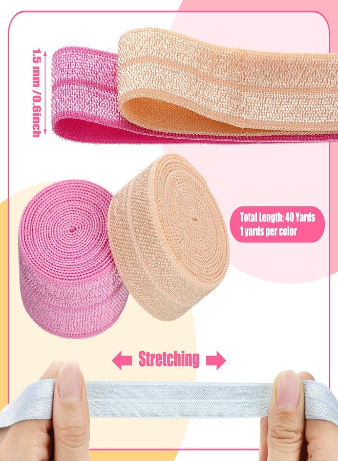 WILLBOND 40 Yards Fold over Elastic Solid Color Trim Elastic 40 Colors Ribbon Sewing Stretch Ribbon Band for Hair Bow DIY Craft Hair Ties Headbands (Pastel Color) - Image 4