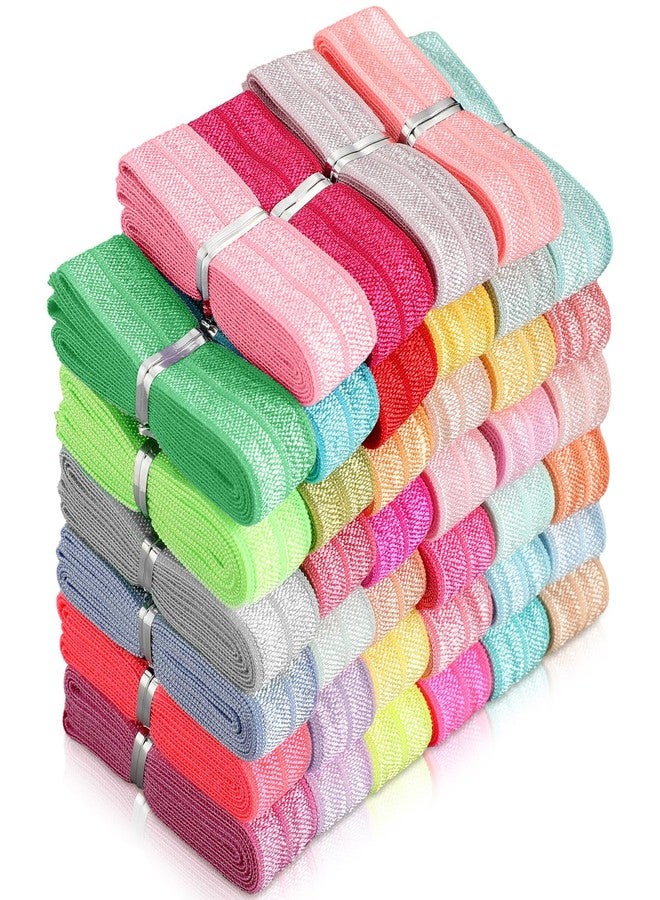 WILLBOND 40 Yards Fold over Elastic Solid Color Trim Elastic 40 Colors Ribbon Sewing Stretch Ribbon Band for Hair Bow DIY Craft Hair Ties Headbands (Pastel Color) - Image 1