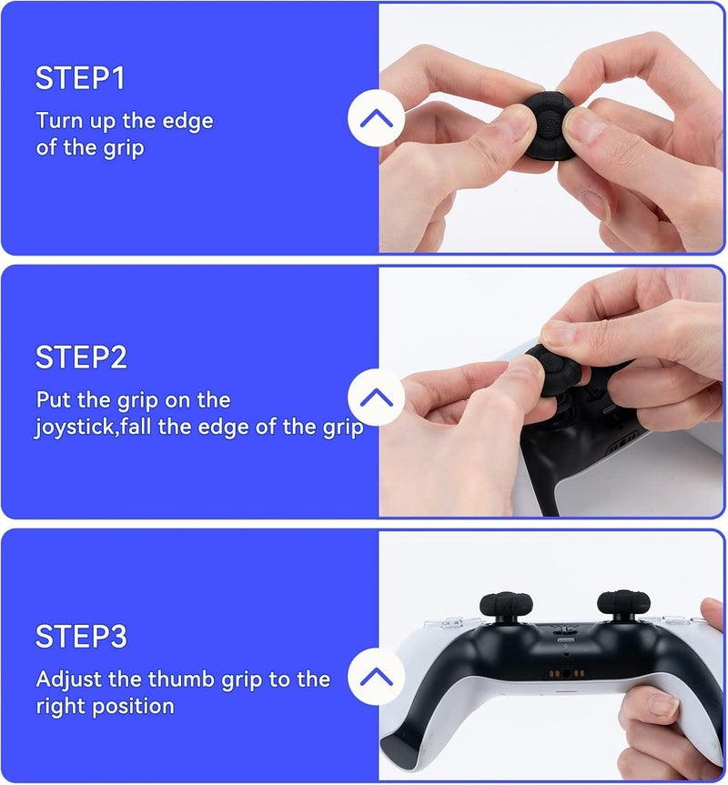 GeekShare أغطية مقابض الإبهام من لوحدة تحكم PS5، مجموعة أغطية عصا التحكم متوافقة مع وحدة تحكم Switch Pro ووحدة تحكم PS4 وPS5، 3 أزواج / 6 قطع (أسود) - Image 3