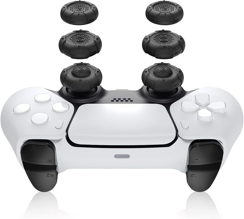 GeekShare أغطية مقابض الإبهام من لوحدة تحكم PS5، مجموعة أغطية عصا التحكم متوافقة مع وحدة تحكم Switch Pro ووحدة تحكم PS4 وPS5، 3 أزواج / 6 قطع (أسود) - Image 1