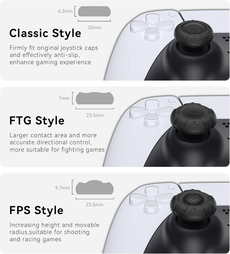 GeekShare أغطية مقابض الإبهام من لوحدة تحكم PS5، مجموعة أغطية عصا التحكم متوافقة مع وحدة تحكم Switch Pro ووحدة تحكم PS4 وPS5، 3 أزواج / 6 قطع (أسود) - Image 2