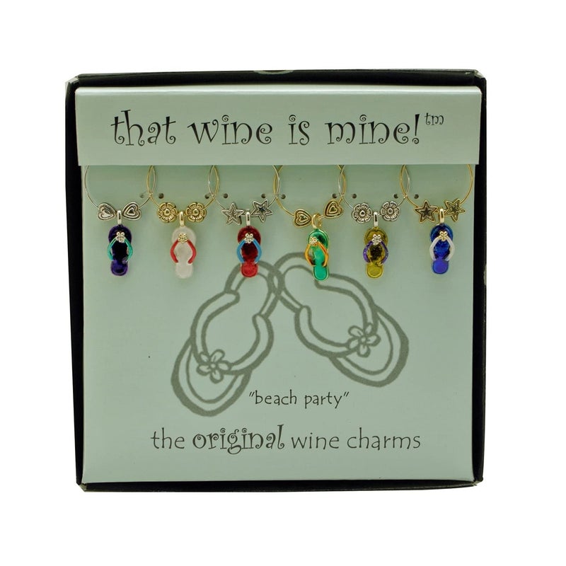 Wine Things Beach Party Wine Charms Zinc Alloy Wine Glass Tags for Stem Glasses Drink Markers Identifiers for Parties Tastings and Entertaining Multicolor Set of 6