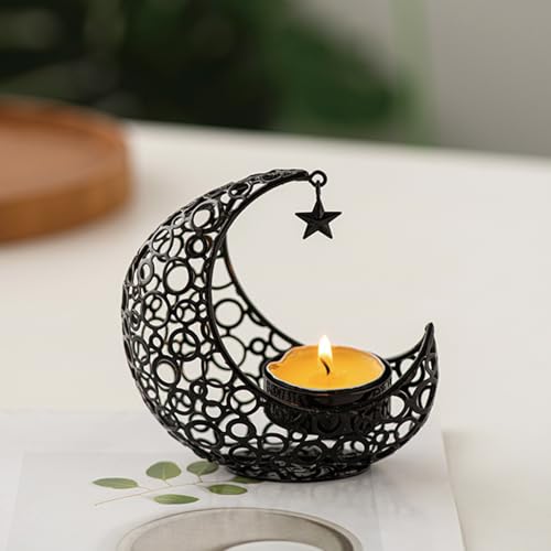 COMZPLIFE Moon Tea Light Candle Holder, Black Metal Decorative Candle Stand for Home Decor, Gift - Image 3